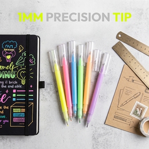 Stylos surligneurs acryliques <span class=keywords><strong>pastel</strong></span> et néon, pointe fine de 1 mm, pointe ronde, à base d'eau, 12 couleurs pour le journaling sur papier noir et l'art - Product Image 6