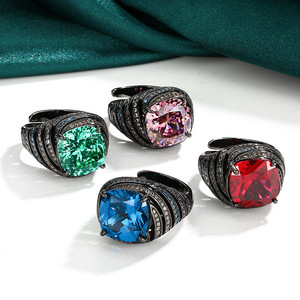 9 Anti Tarnish Jewelry Wholesale High Quality Copper Black Gold Plated 12*12mm Cushion Cut Colorful Cubic Zirconia Rings - Product Image 2