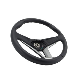 Volant de direction ergonomique de style sportif à 3 branches en cuir noir avec garniture argentée pour pièces de direction de véhicule - Product Image 6