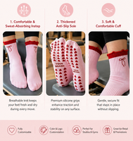 Chaussettes de Pilates personnalisées en gros, chaussettes de yoga antidérapantes avec grip, chaussettes respirantes antidérapantes à impression personnalisée pour usage en studio de fitness