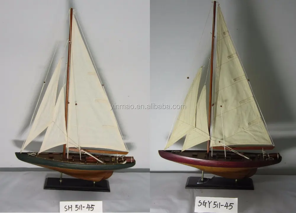 アンティーク手かき木製帆船モデル、2セット45x9x67cmレーシングボート、航海用レッドクラシックヨット複製船モデル