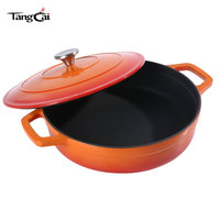 Marmite en fonte émaillée de qualité supérieure - Poêle à frire peu profonde en fonte émaillée - Casserole en fonte non toxique avec couvercle