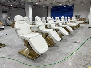 Modern PU Leather Massage <b>Table</b> With Built-In Headrest Adjustable Electric Salon Furniture Gold Frame White Seat - Product Image 2