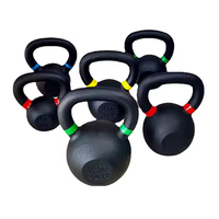 Kettlebell en fonte de haute qualité avec logo personnalisé, pour entraînement de force et musculation, 4-48 kg, revêtement en poudre, avec anneaux de couleur