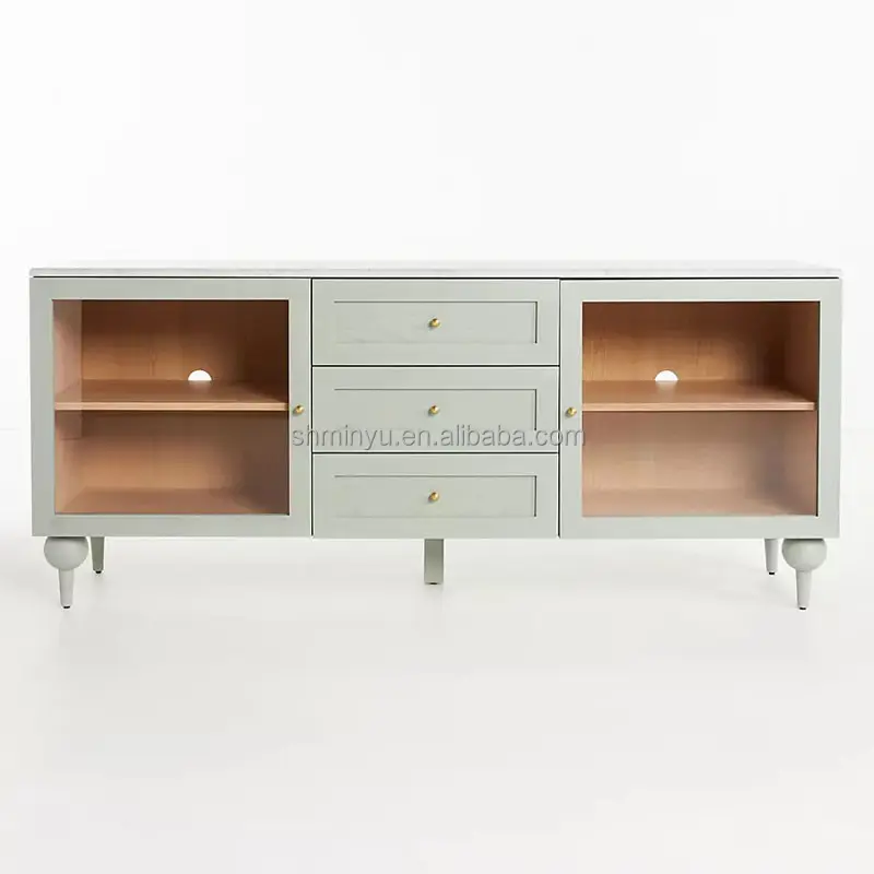 luxury marble tabletop sideboard with wooden Buffet for living room furniture TV cabinet