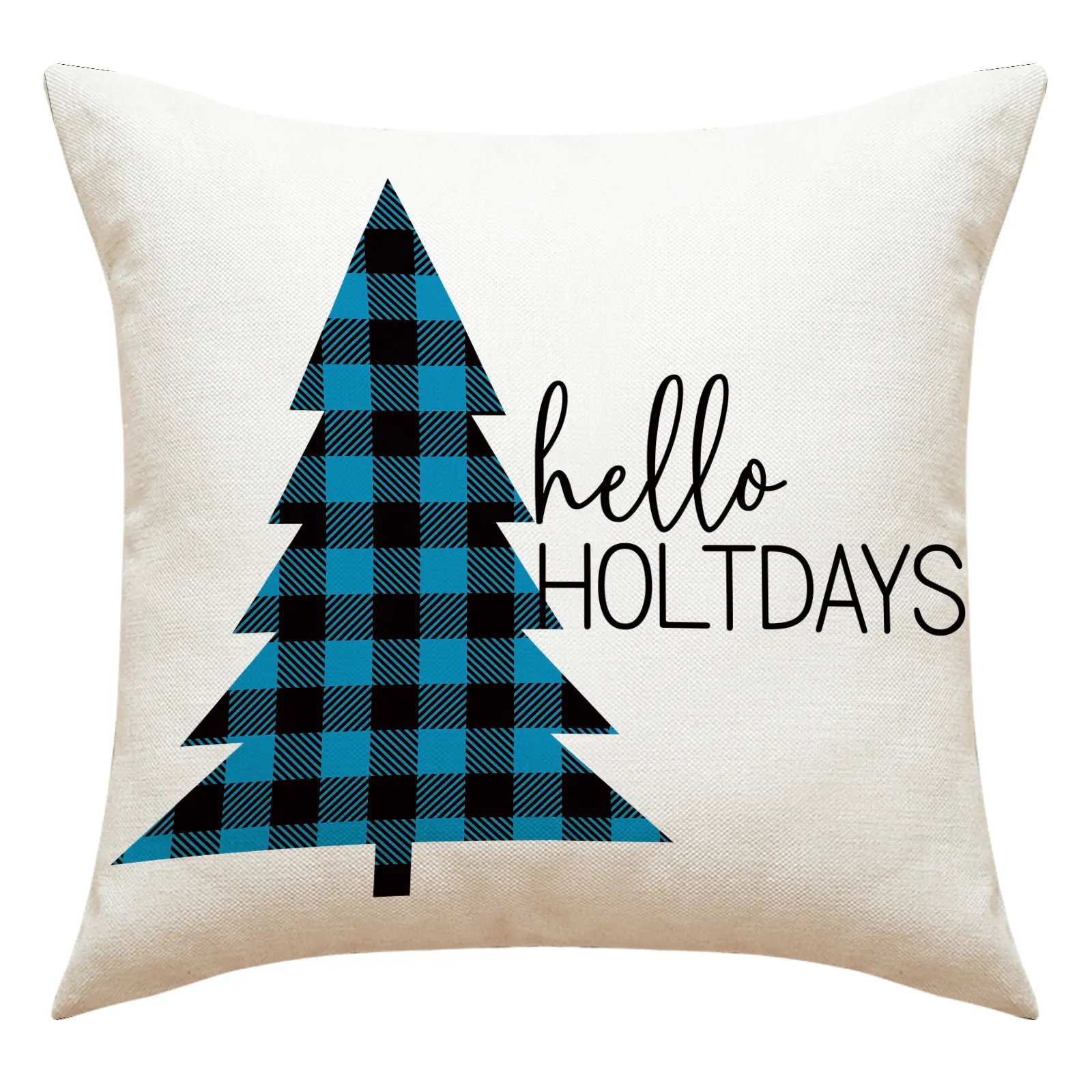 青い格子縞のクリスマスをテーマにした枕カバー家の装飾のためのサンタと杉のクッションカバー