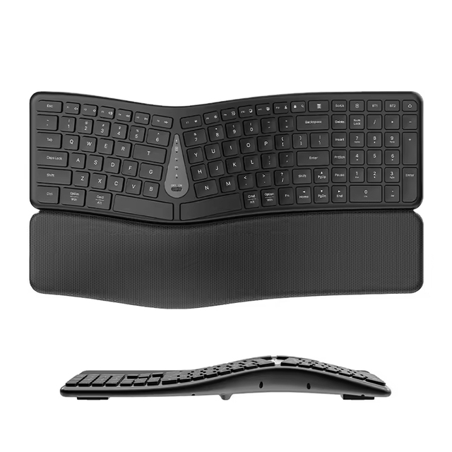 Dual Mode 2.4G+BT Silent Split Ergonomic Keyboard with Wrist Rest Rechargeable Mute Office Membrane Keyboard Computer Office