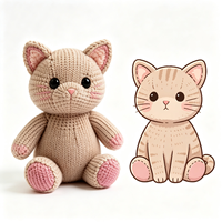 Jouet en peluche tricoté en forme de chaton, provenant directement de l'usine, figurine de chat assis en peluche tricotée, poupée animale en peluche tricotée en gros