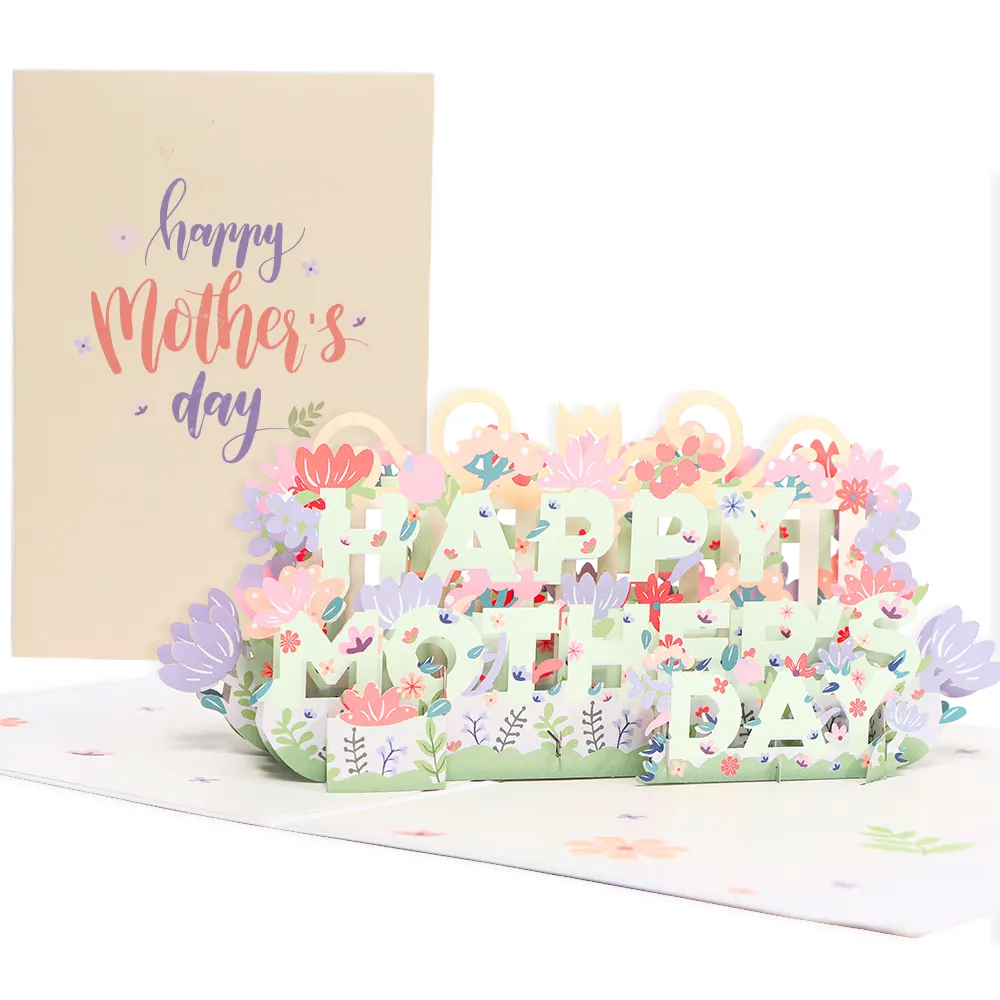 Winpsheng personalizado mães dia presente papel cartão mães Dia temático laser corte flor 3D pop-up cartão