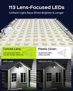 ไฟโซลาร์เซลล์กลางแจ้ง 106 LED กันน้ำ พร้อมเซ็นเซอร์ตรวจจับความเคลื่อนไหว ได้รับการรับรองมาตรฐาน ROHS เหมาะสำหรับสวนและติดผนัง - Product Image 3