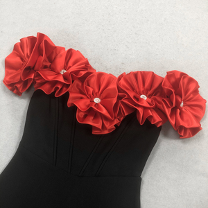 <span class=keywords><strong>Abbigliamento</strong></span> <span class=keywords><strong>di</strong></span> Lusso da Donna 2025 Elegante Abito Lungo Aderente da <span class=keywords><strong>Sera</strong></span> <span class=keywords><strong>Rosso</strong></span> con Fiori 3D Abiti Fascianti Neri per Donne - Product Image 5