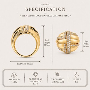 แหวนแต่งงานเพชรแท้ทรงกลม ประดับเพชรเต็มวง ชุบทอง 18k แบบคลาสสิก - Product Image 5