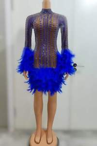 Abiti da spettacolo di lusso con diamanti glitterati <span class=keywords><strong>Mini</strong></span> abiti da donna in tinta unita per feste da ballo con piume - Product Image 3