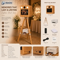Kiosque photo portable tout-en-un en bois prêt à l'emploi avec imprimante DNP QW410 à flash automatique pour fêtes