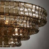 Lustre américain à 4 niveaux en verre fumé de 36 pouces pour chambre d'hôtel, villa, salle à manger, restaurant vintage, luminaires ronds en verre modernes