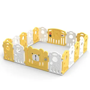 Indoor Folding Safety Strong Base Wooden Baby Fence Playpen With Door Gate Playground