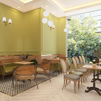 Design de restaurant moderne haut de gamme personnalisé Ensemble de meubles pour café avec éclairage LED Matériau en fer Vitrines