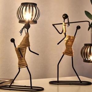 Creativo hierro forjado cuerda de cáñamo chica linterna portavelas hogar decorativo arte adornos artesanales de hierro forjado linternas - Product Image 5