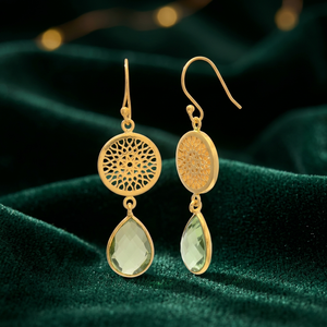 Boucles d'oreilles pendantes en argent sterling plaqué or 14 carats avec pierres précieuses en améthyste verte, unisexes, tendance - Product Image 3