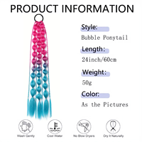 Extensions de cheveux colorées, Behufun 24 pouces, extensions de cheveux colorées légères pour enfants, extension de queue de cheval à bulles avec élastique
