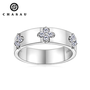 Chất Lượng Cao 925 Bạc 1.75Mm D Màu <span class=keywords><strong>Vvs1</strong></span> Vòng Moissanite Vòng Chunky Bốn Lá Clover Rộng Thời Trang Người Đàn Ông Của Và Phụ Nữ Nhẫn - Product Image 1