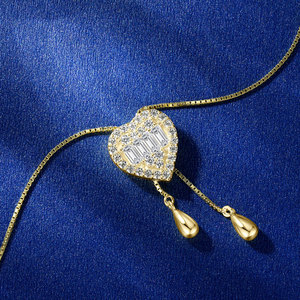 Collier lariat ajustable en argent 925 avec pendentif cœur à franges, style mobile, moissanite longue carrée 2x4mm et ronde 1.8mm 1.5mm - Product Image 4