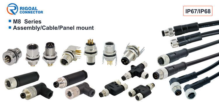 8pin Front Screw M8 Waterproof Connector Panel Mount Industrial Plug Socket
