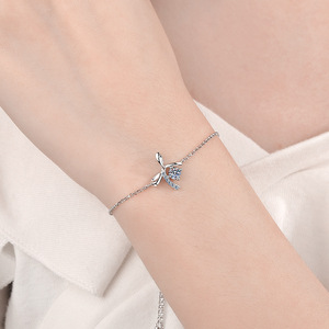 Wholesale Custom Made Fine S925 Sterling <b>Silver</b> Moissanite <b>Bracelet</b> Bow <b>Bracelet</b> <b>Adjustable</b> Women Jewelry - Product Image 2