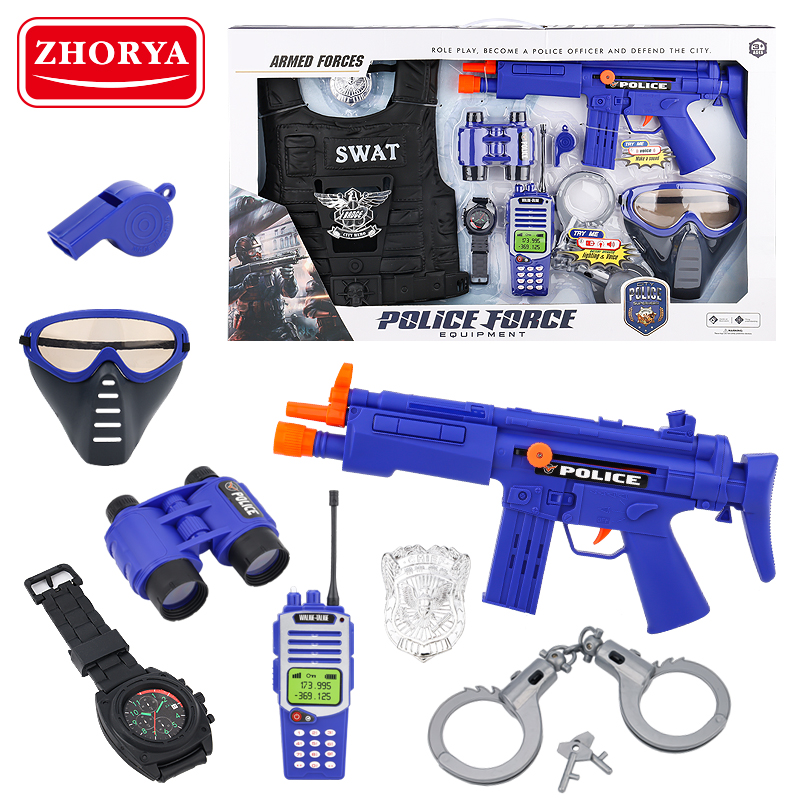 Zhoryaキッズスクール教育軍事玩具警察銃セットロールプレイングゲーム警察ふりプレイ玩具