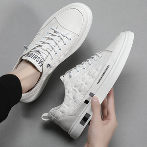 Men's <b>White</b> Leather Sneakers Low <b>Heel</b> Solid Color Casual Shoes Fashion Design Wenzhou Origin - Product Image 4
