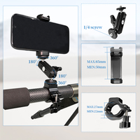 Support de fixation pour guidon en alliage d'aluminium à rotation 360° avec double rotule et adaptateur à dégagement rapide pour appareil photo et téléphone