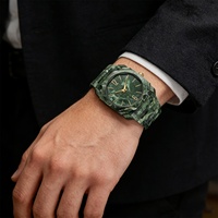 Montre à quartz pour homme avec motif marbré vert foncé, grand cadran, plastique, étanche, coffret cadeau de luxe