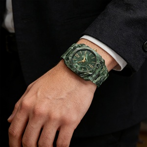 Montre à quartz pour homme avec motif marbré vert foncé, grand cadran, plastique, étanche, coffret cadeau de luxe - Product Image 3