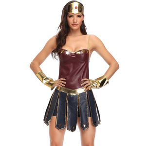 Costume da Guerriera per Halloween, Set Supereroe con Corsetto, Tiara, Bracciali, Gonna, Cintura, Stivali, Set Sexy per Adulti per Feste in Maschera e Carnevale - Product Image 6