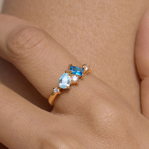 Anello J&D con Zirconia Cubica Blu, Acciaio Inossidabile Placcato Oro 18K, Forme Quadrate, a Goccia e Rotonde, Misura <span class=keywords><strong>7</strong></span> - Product Image 2