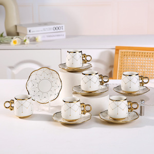 Hot Selling Electroplated Ceramic Coffee <b>Cup</b> <b>Sets</b> Arabic Tea <b>Cup</b> <b>Set</b> of 6 Pcs Small Espresso <b>Cup</b> and Saucer Gift <b>Set</b> - Product Image 5
