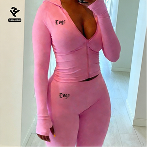 F5581 Ensemble Deux Pièces Vêtements pour <span class=keywords><strong>Femme</strong></span> Veste Courte Zippée Pantalon de Jogging Moulant Legging Entraînement Tenue de Sport Survêtements pour <span class=keywords><strong>Femme</strong></span> - Product Image 1