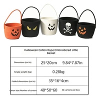 Panier à bonbons en corde de coton Essora pour Halloween, en forme de baril, robuste, avec poignée intégrée en corde, motifs citrouille, crâne, Jack O'Lantern