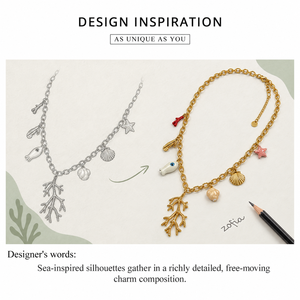 Ocean Motif Charm Necklace Stainless Steel 14K <b>Gold</b> Vacuum Plated Enamel Ceramic 440 mm Plus 60 mm 31.4 g - Product Image 4