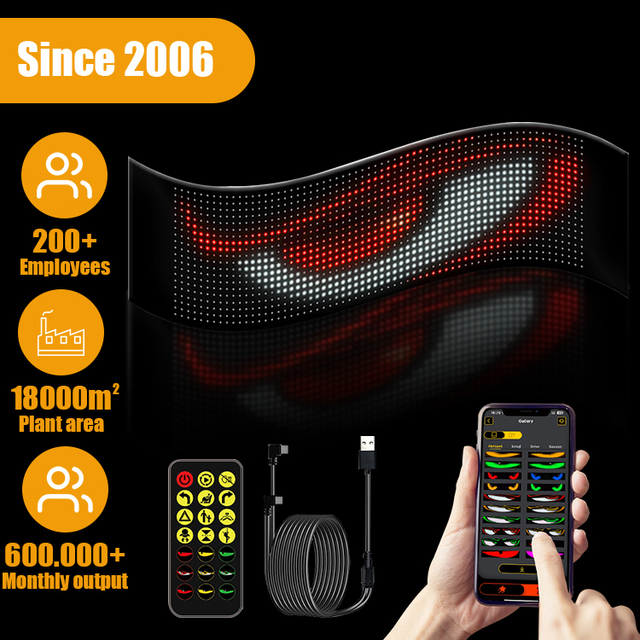 New Portable Flexible LED Car Sign USB Programmable LED Matrix Panel Devil's Eyes Scrolling Messages Display Universal