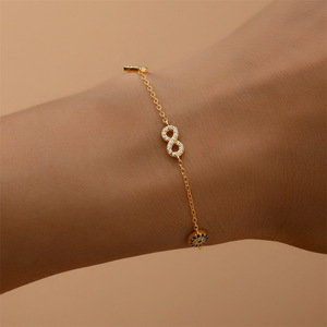Nuovo bracciale in argento Sterling 925 figura otto con <span class=keywords><strong>nodo</strong></span> e cuore placcato in oro con zircone gioielli alla moda per le donne - Product Image 4