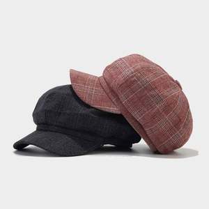 Gorra de Estilo Británico Retro a Cuadros para Mujer, Gorra de Moda Casual con Visera Corta, Gorra de Lona para Exteriores - Product Image 2