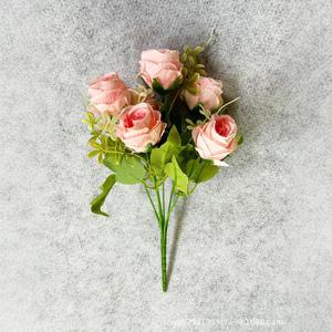 Bouquet de 7 roses artificielles de style européen, en soie, pour décoration de table extérieure, hôtel, mariage - Product Image 4