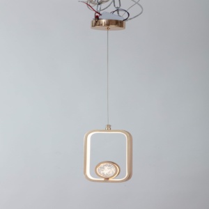 Suspension carrée LED 13W en cristal pour salon, H25xL14cm, 3000K, métal doré français + cristal transparent, protection oculaire - Product Image 4