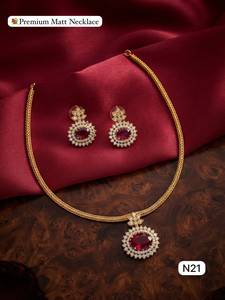 Premium Matt Gold <b>Necklace</b> Set with <b>Blue</b> Stone Pendant Earrings Traditional Lightweight Party Wear Jewellery for Women Set - Product Image 2