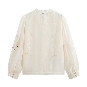Camisa de Organza Bordada Vintage Personalizada 2026, Blusa Romántica Transparente con Delicadas Costuras Florales, Camisa Casual Vintage OEM/ODM - Product Image 2