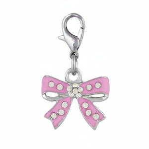 Ciondolo a Forma di Fiocco Rosa con Strass, Placcato Argento, Accessorio di Moda - Product Image 2