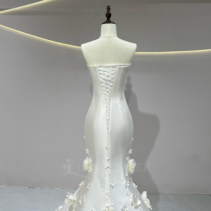JFH59 Vestidos de Novia Modernos de Encaje con Lentejuelas, de Satén Exquisito, Ajustados, con Flores 3D, Cola de Sirena, Largos hasta el Suelo, para Fiesta de Cumpleaños - Product Image 5