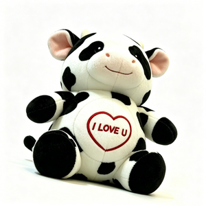 Customized cute chubby cow plush gift with red <b>heart</b> embroidery, adorable <b>black</b> and white spotted cow plush - Product Image 2
