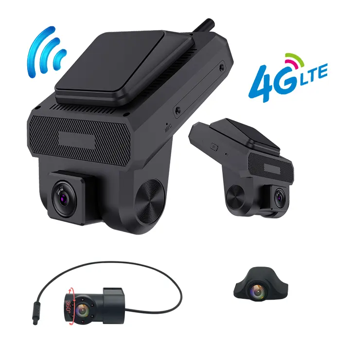 HD 4G Sim Car Dashcam 1080P Mini Smart 3 Channel Dash Camera with Front and Rear Lenses GPS and WiFi-Dual Lens DVR